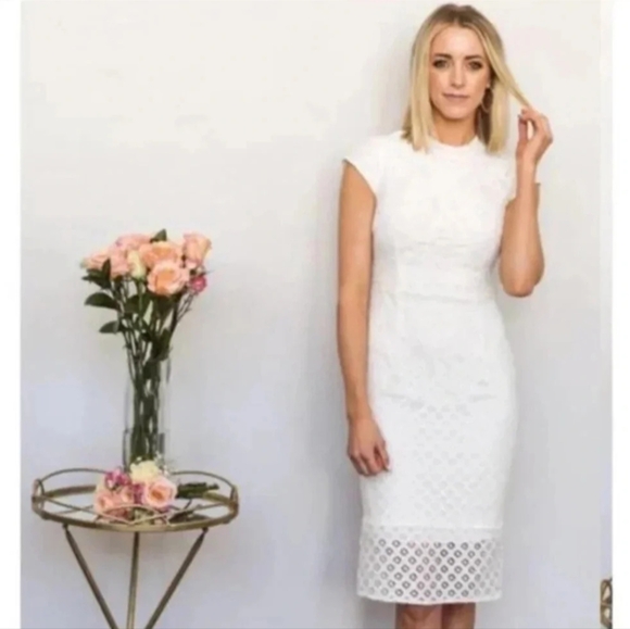 Baltic Born Dresses & Skirts - Baltic Born Short Sleeve All Lace Aria Column Midi Dress, Size Large, White